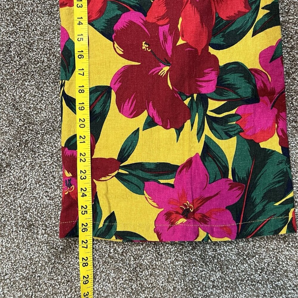 Tahari Women Wide Leg Linen Pants Medium Size Tropical Cropped Floral Pull On - Picture 8 of 13